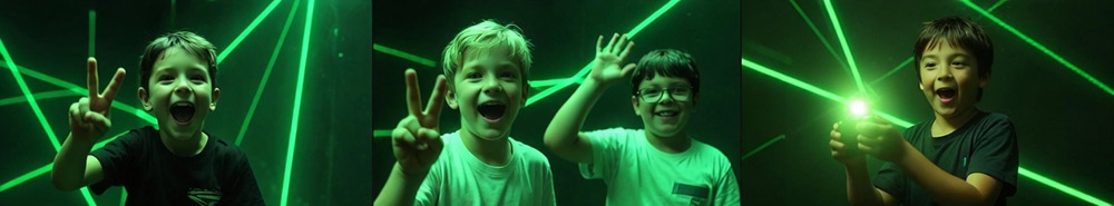 Довольные дети во время прохождения лазерного лабиринта